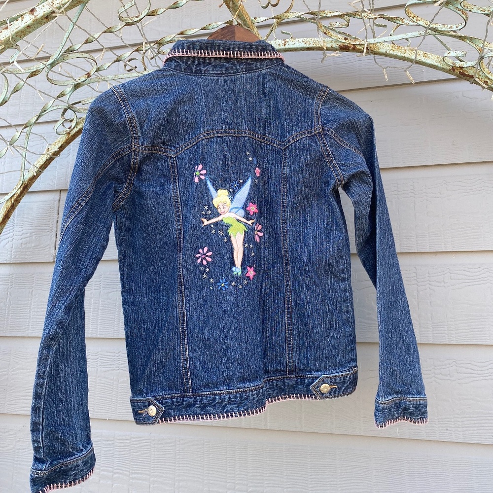 Disney Tinker Bell jean jacket Western back yoke Embroidery flowers kids 10/12